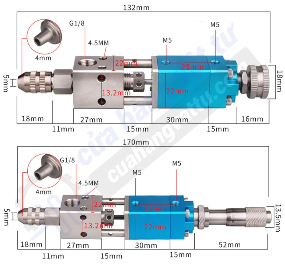 kích thước đầu bơm keo