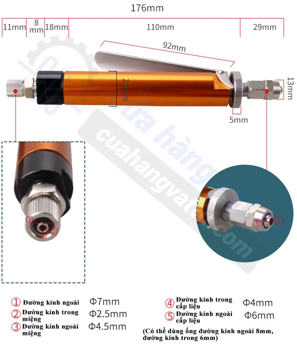 kích thước đầu bơm keo thủ công