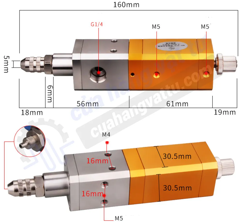 Kích thước đầu bơm keo