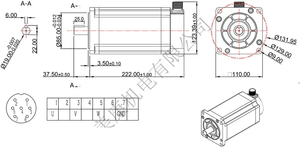 Bản vẽ động cơ bước 3 pha 110J12220