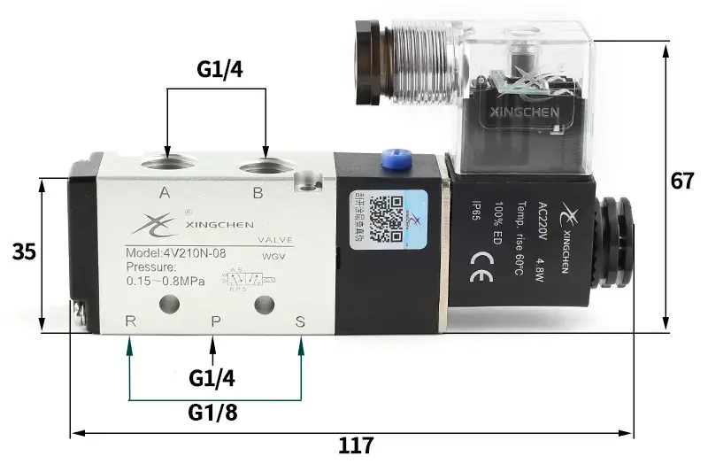 kích thước van khí nén 4V210N-08