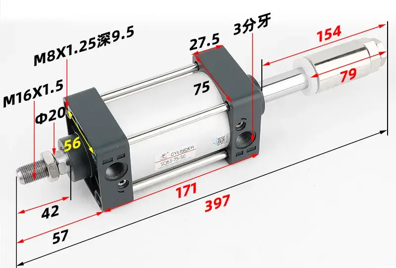 kích thước xi lanh SCJ63-75-50