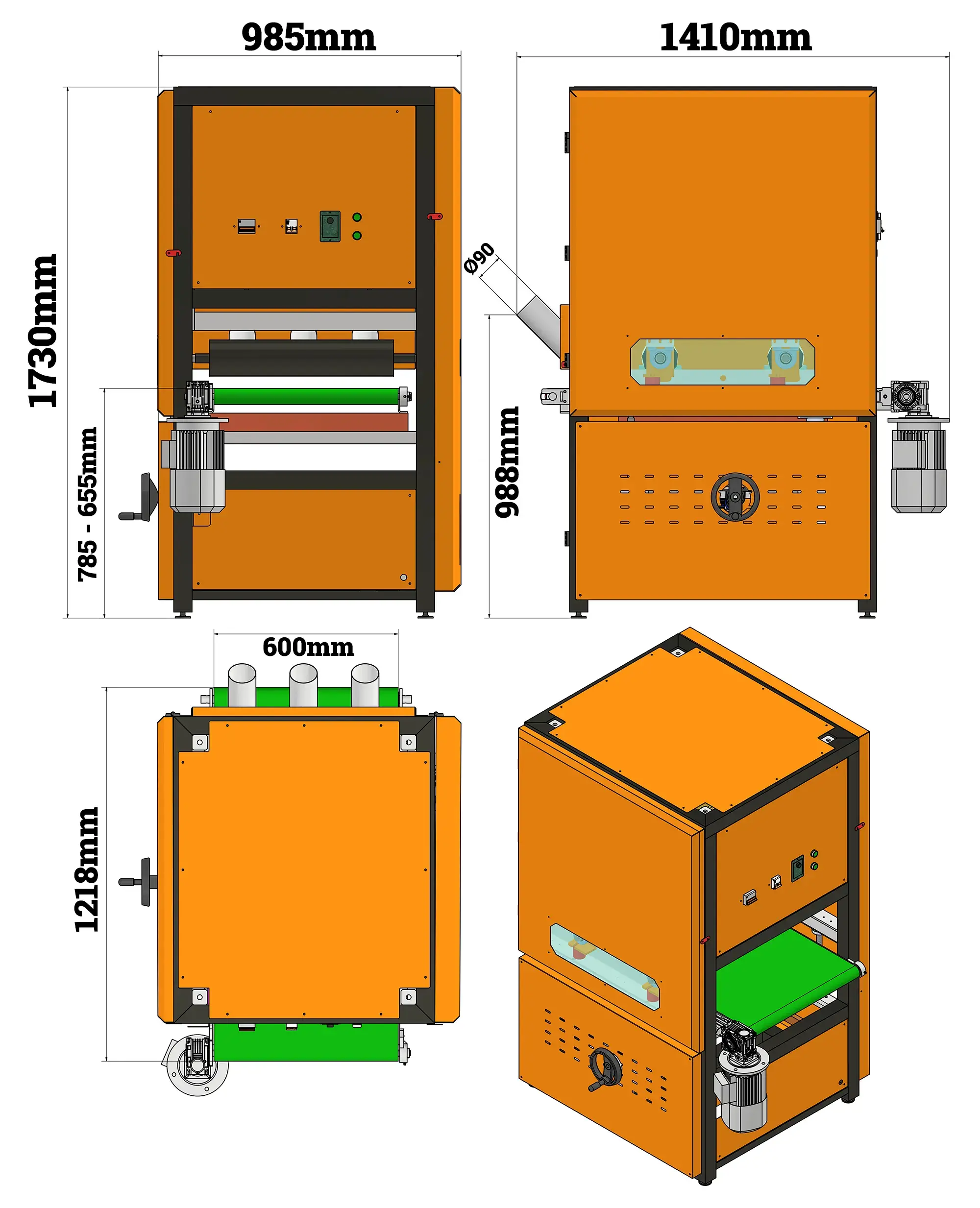 Kích thước máy mài thùng B600