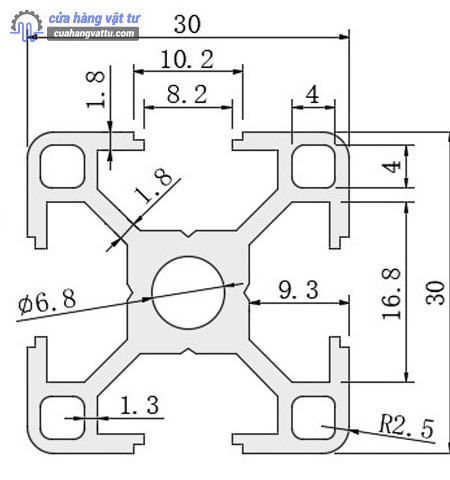 kích thước nhôm định hình 3030